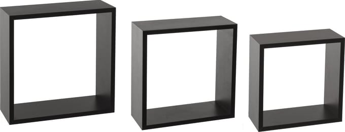 Atmosphera wandbox set van 3 - Zwart - Wandelement - Staanplaat - Hout