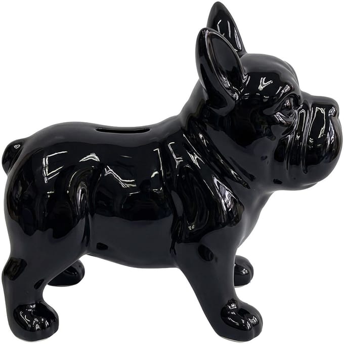Clayre & Eef Spaarpot Hond Zwart Keramiek