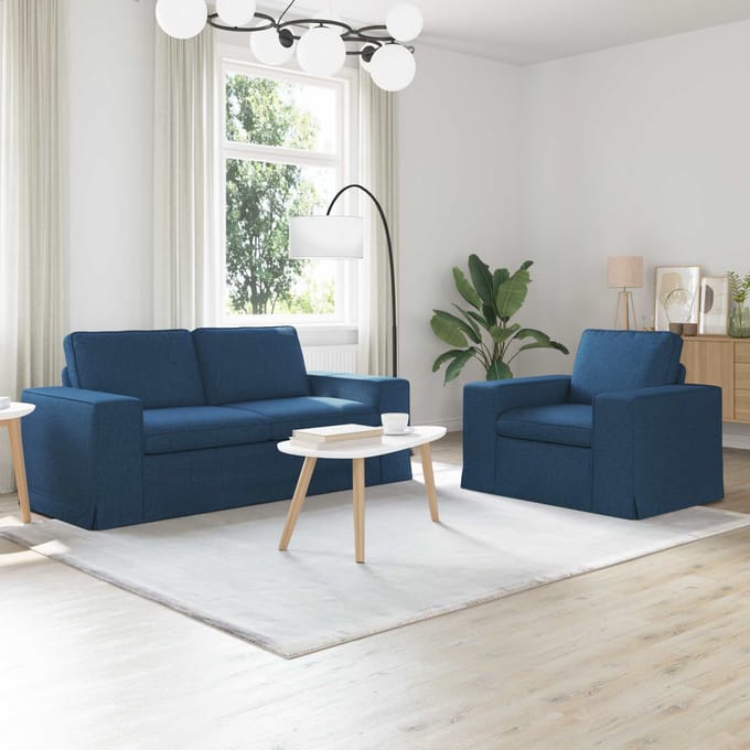 vidaXL Bankstel 2 pcs Blauw 182 x 80 x 82 cm Stof