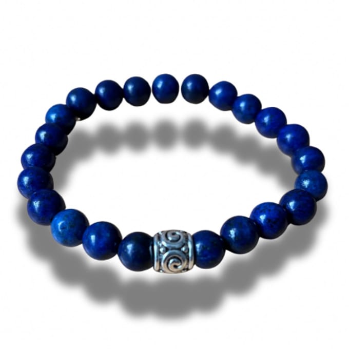 Armband - natuursteen - lapis lazuli - 8 mm - 19,5 cm - zilverkleurig element