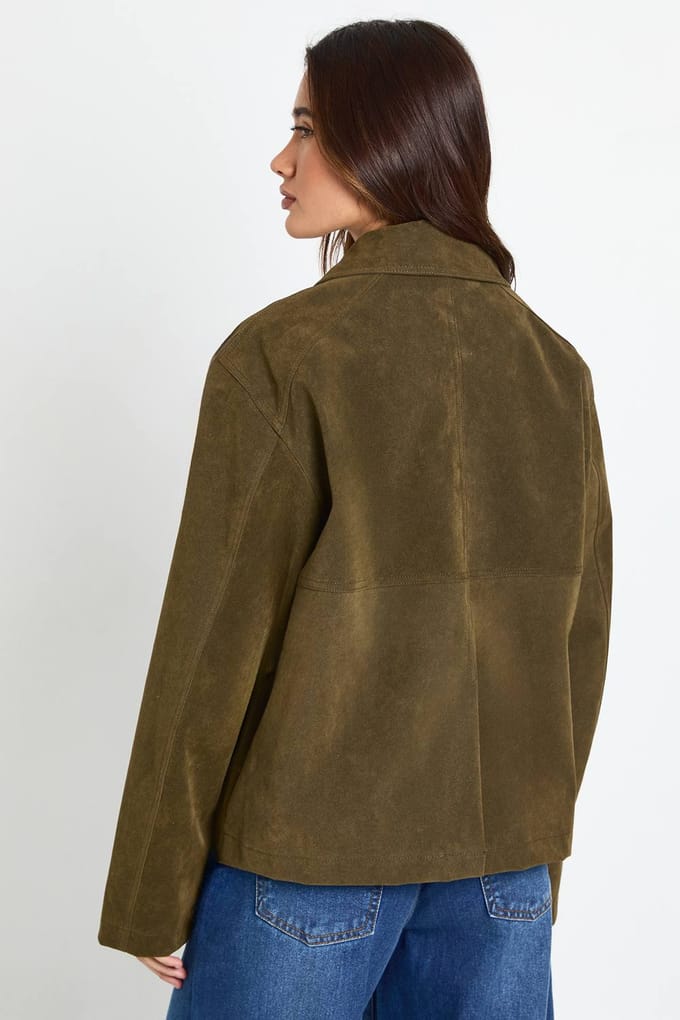 boohoo Dames Suede Look Doorknoop Shacket | Khaki | Maat: 8