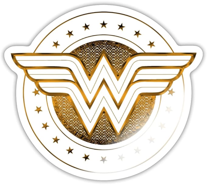 DC Comics Wonder Woman Classic Logo Gold Sticker maat S (10 x 10 cm)