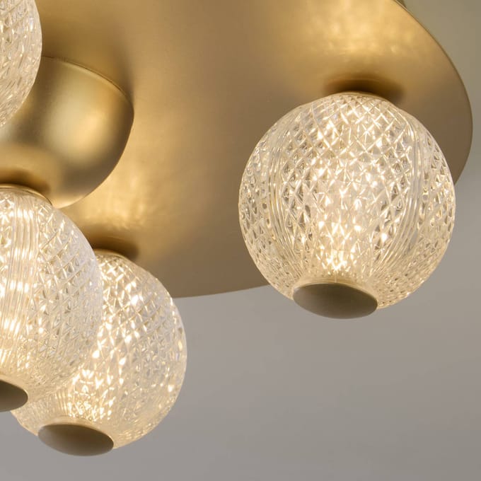 Searchlight LED plafondlamp Asteroid, goud, Ø 33 cm staal/acryl 5-lamps versie