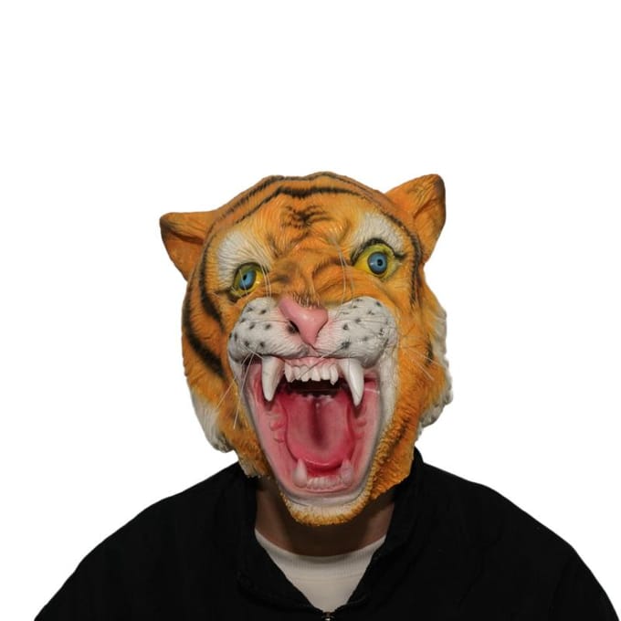 Masque effrayant en latex de tigre One size fits all adults jaune