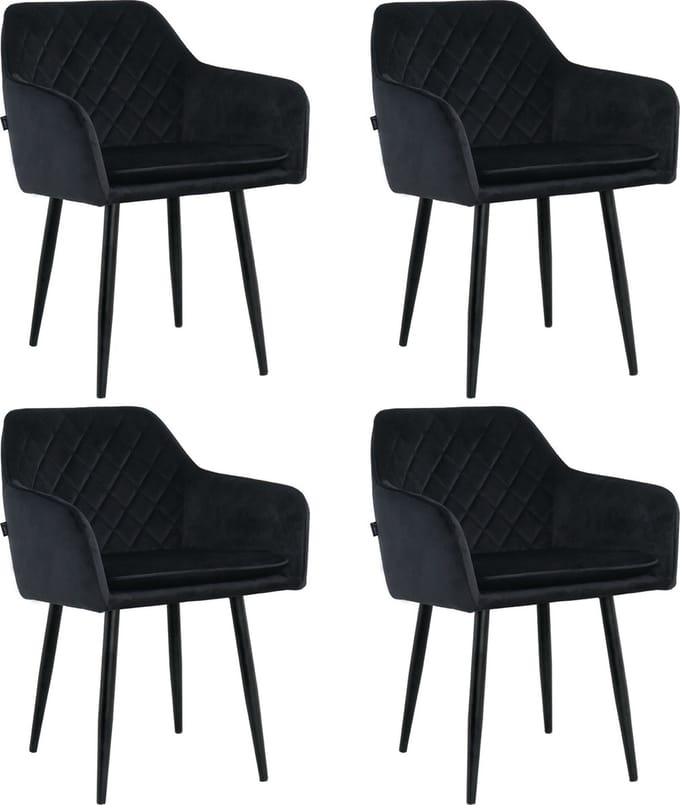 Lina® Noble Eetkamerstoelen - Zwart - Set van 4 - Velvet