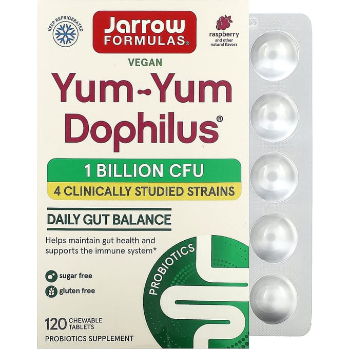 Jarrow Formulas, zout-zout dopilus, suikervrij!, natuurlijke frambozensmaak, 120 kauwtabletten