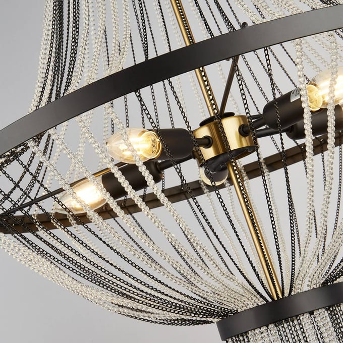 Searchlight Hanglamp Baguette, zwart/messing, glas, E14, 162 cm