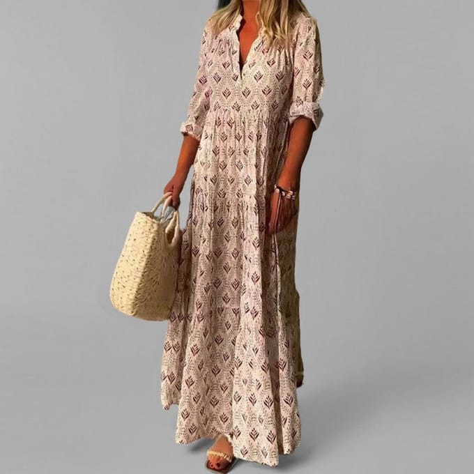 Lente Nieuwe Dameskleding Retro V-hals Temperament Elegant Losse Jurk Lang M gray