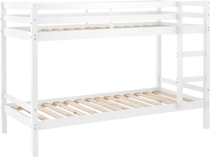 Alpi E Stapelbed met Rolbodems - Massief Grenenhout - 90 x 200 cm- Wit Grenen