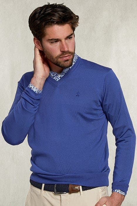 River Woods Basic Merino V-neck Pullover Toeareg Blue Maat: S | Sweaters Outlet | Heren | Blauw