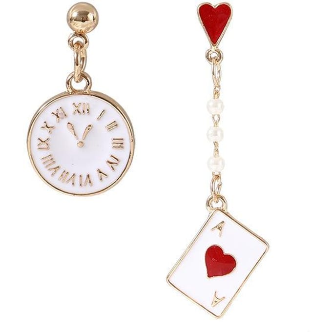 Boucles d'oreilles à tige asymétriques Maiden Alice Dream Clock Poker beige