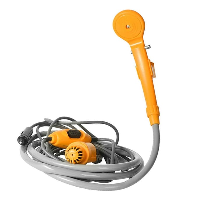 12V Campingdouches met Waterpomp Draagbare Buitendouchekit, 6 Meter Kabel met Sigarettenaansteker geel