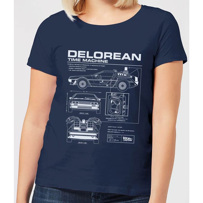 Back to the Future DeLorean Schematic Dames T-shirt - Navy - S