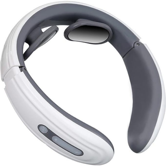 Masseur Électrique à Impulsions pour le Cou et les Épaules Malaxage 2 Têtes Impulsions TENS EMS Chauffage Vertèbres Cervicales Relaxation Soulagement de la Douleur Massage Battery-Powered Version blanc