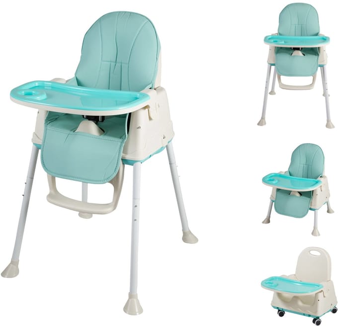 Bebies First 2 in 1 Kinderstoel – Baby / Peuterkinderstoel met Wieltjes en Afneembaar Eetblad - Groen