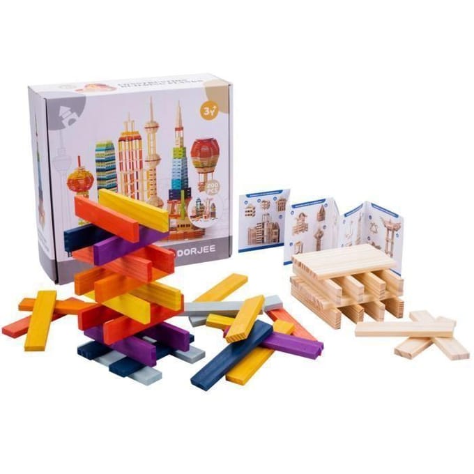 Planchettes de construction en bois - Dorjee - DT26012 - A partir de 3 ans - Couleurs vives schoon