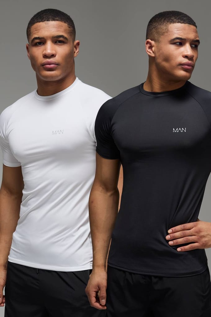 Man Active Muscle Fit Raglan Performance Gym T-Shirt 2 Pack | Size Small