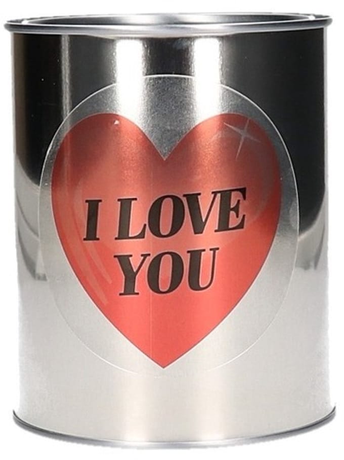 Valentijnscadeau blik met hartjessticker