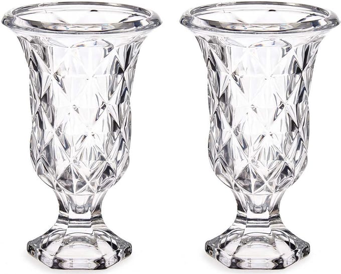 Giftdecor - Bloemenvazen 2x stuks - Rhombus transparant glas - 15 x 24 cm