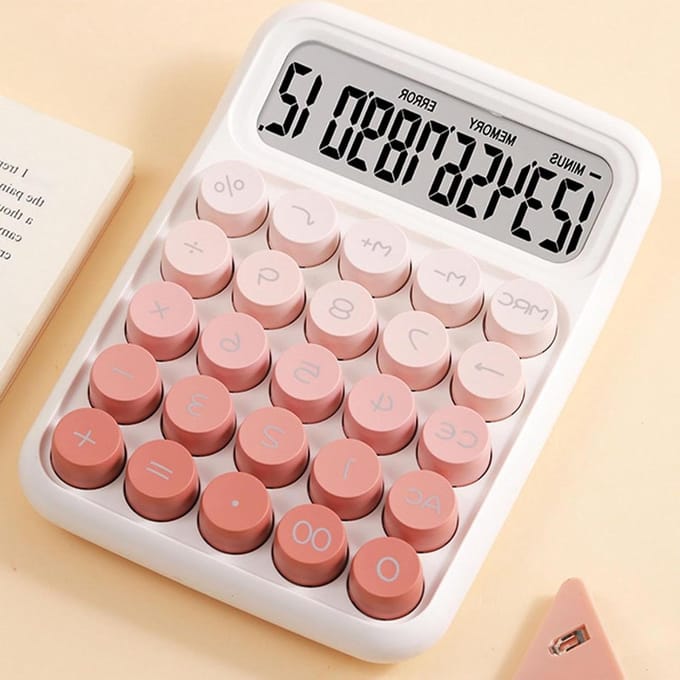 Mechanische Rekenmachine - Desktop Calculator - Kantoor Studie - Ergonomisch Antislip - Compact Lichtgewicht - Roze