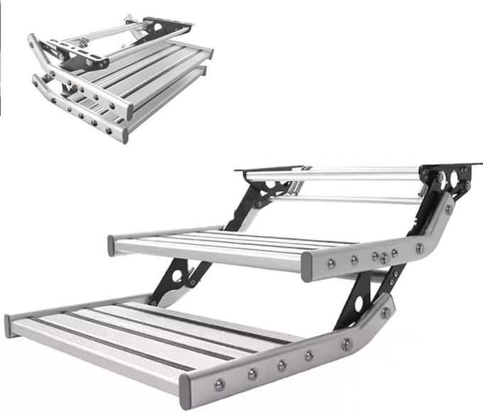 Camper Opstap - Campertrap Opstapje - Veilig Instappen - Handmatig Inklapbaar - 200 kg Draagvermogen - Aluminium