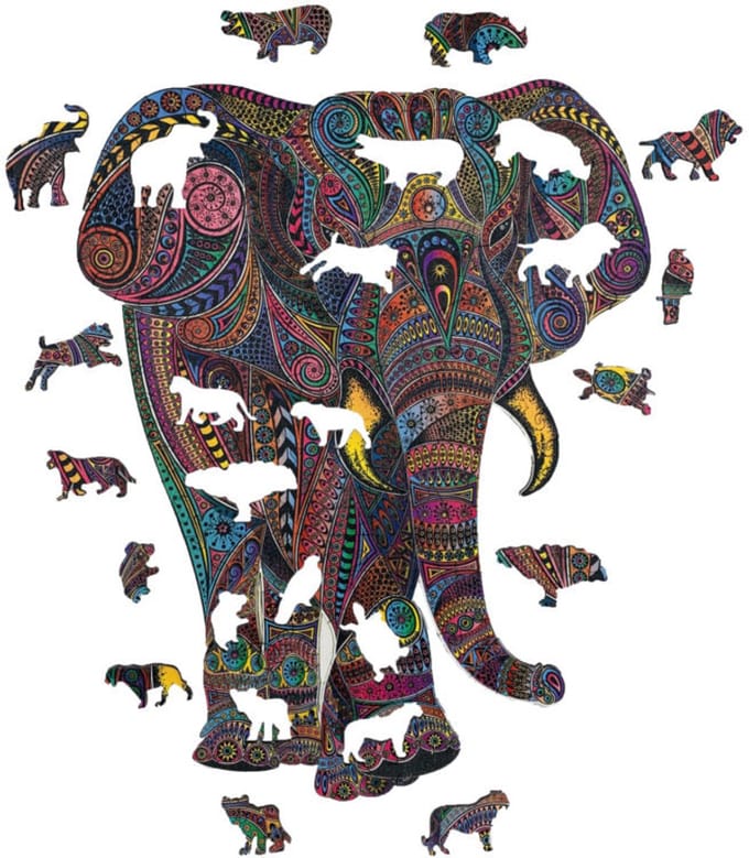 Keizerlijke olifant 30 x 38 cm - Houten puzzel (190 unieke stukjes)