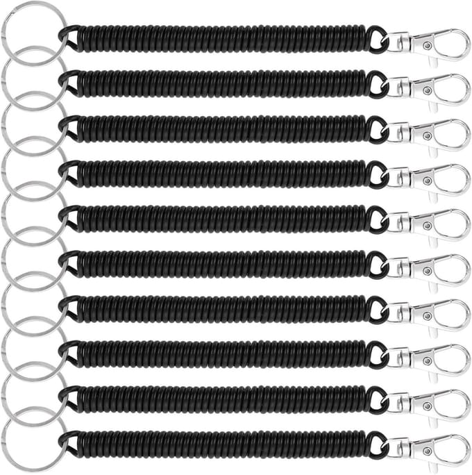 10 Stuks Coiled Sleutelhangers, Uittrekbare Lanyards met Kreeftenhaak en Elastische Koord