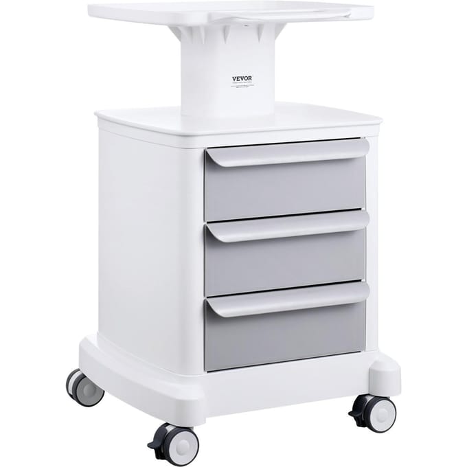 Chariots de Laboratoire à 4 Niveaux Chariot Médical Mobile avec 3 Tiroirs & 1 Plateau Supérieur Blanc
