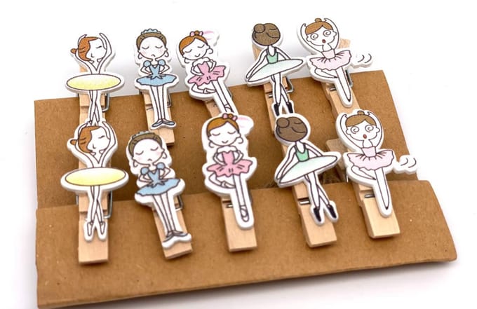 10 Houten knijpertjes - danseres - 30 x 25 mm