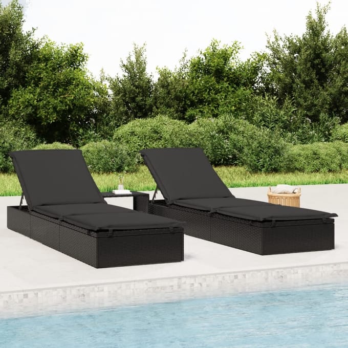 vidaXL Ligbed met kussen 1 st 201x55x62 cm poly rattan zwart