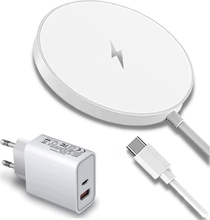 2-in-1 USB-C Adapter met 2 Poorten + Draadloze Oplader - 20W Snellader - Geschikt voor iPhone 15 14 13 12 Pro Max Plus