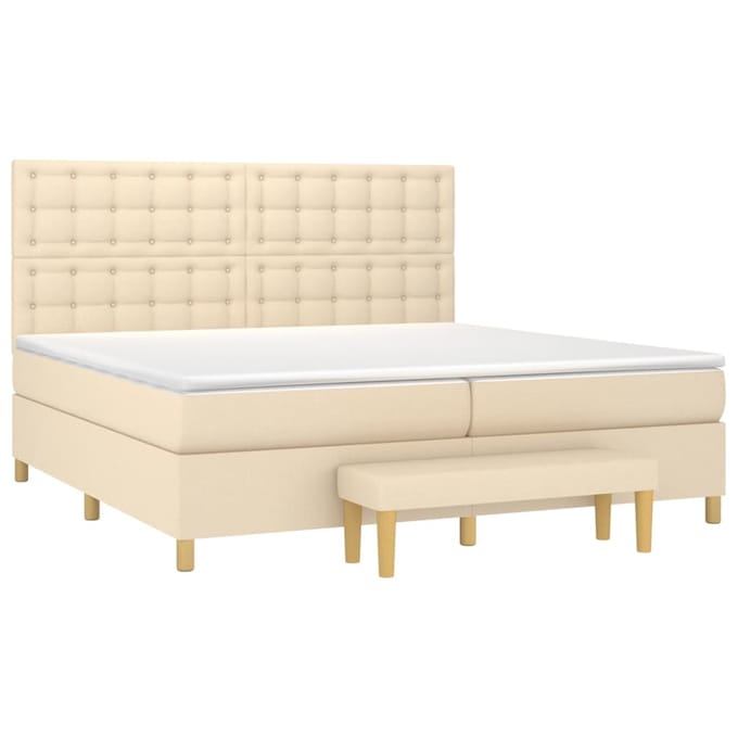 vidaXL - Boxspring - met - matras - stof - crèmekleurig - 200x200 - cm
