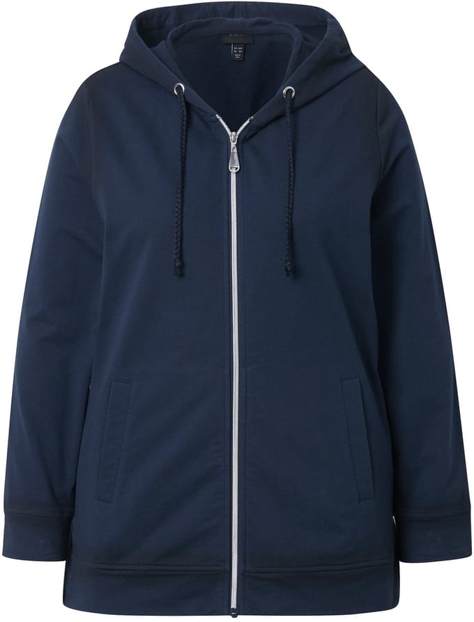 Ulla Popken - Dames - Hoodie-jack spray-effect capuchon lange mouwen - Marine - Maat 42+