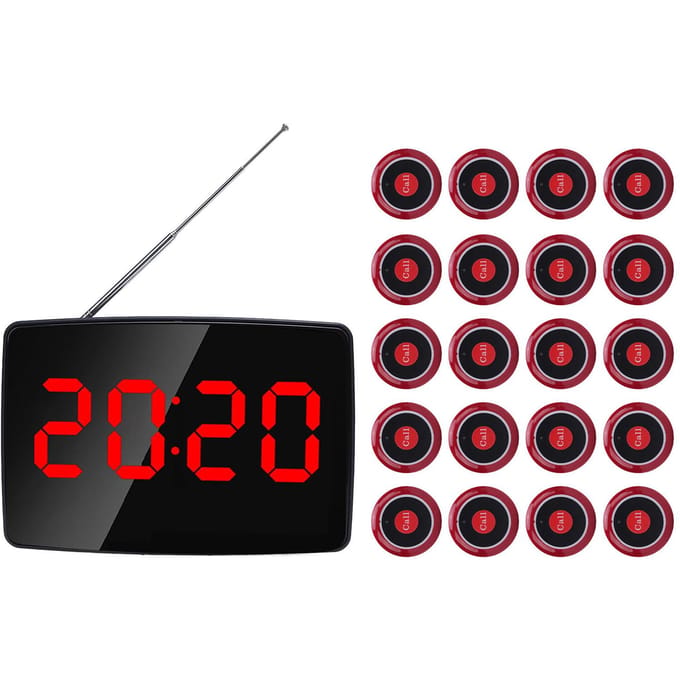 Draadloos Oproepsysteem Gevoelig Draadloos Restaurant Tafeloproepsysteem met 20 Tafelbelknoppen UK Plug black