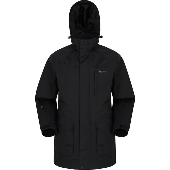 Mountain Warehouse Heren Glacier II Lange Waterdichte Jas (Zwart)