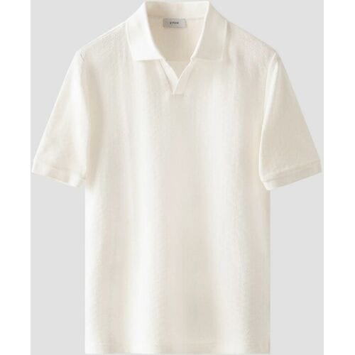 Eton Polo Uni Color Open Collar Texture Jacquard Knit Off White / male