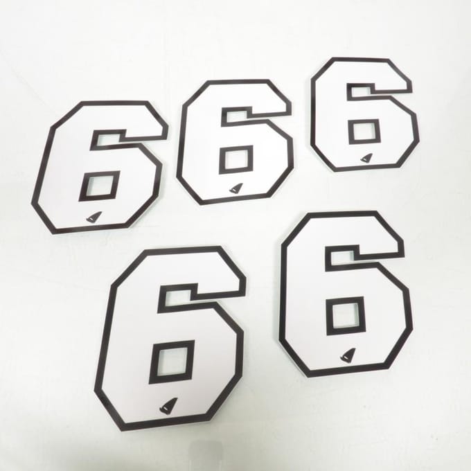 Sticker UFO voor motor Numero 6 wit 130x100mm Nieuw