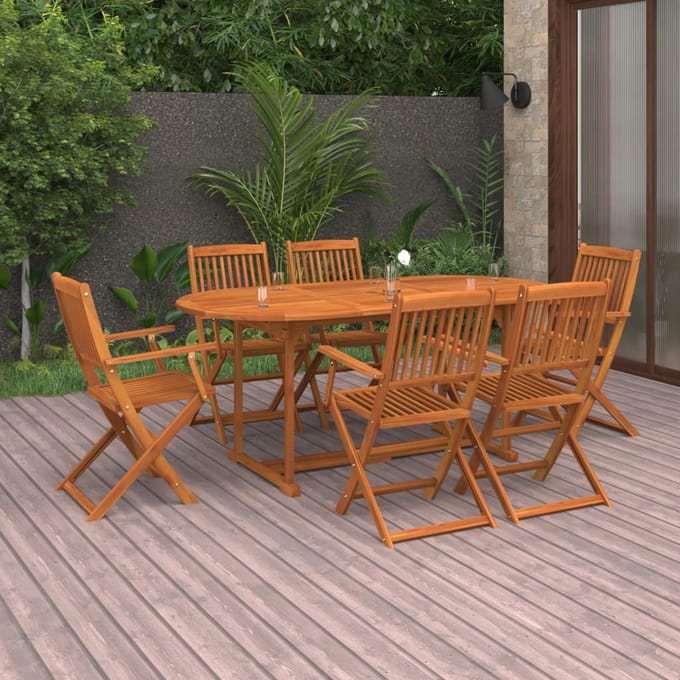 vidaXL - 7-delige - Tuinset - 180x90x75 - cm - massief - acaciahout