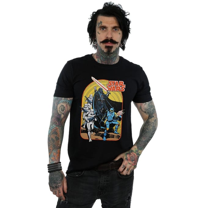 Star Wars Heren Vintage Stripscène T-shirt (Zwart)