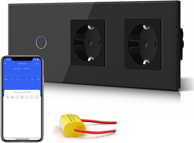 Dubbele Schuko-stekkerdoos met Smart WiFi-lichtschakelaar voor Alexa