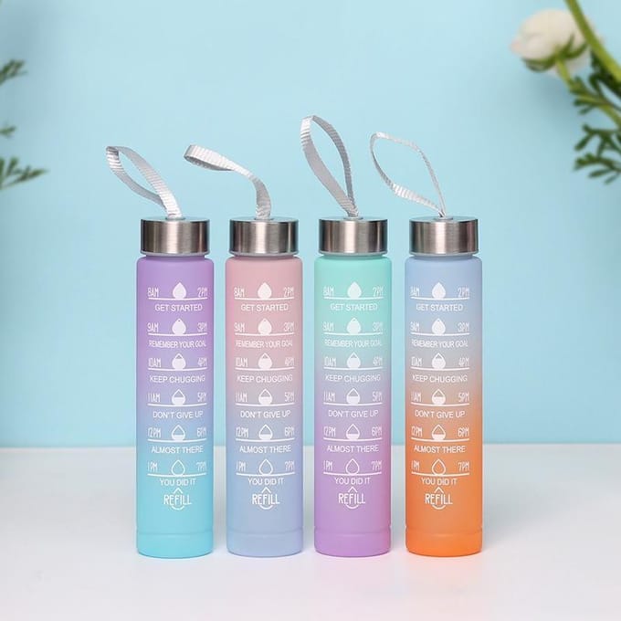 1 ensemble de bouteilles d'eau potable en paille de couleur dégradée, grande capacité, bouilloire d'extérieur Portable 280/900/2000ml, tasse d'eau froide étanche Portable