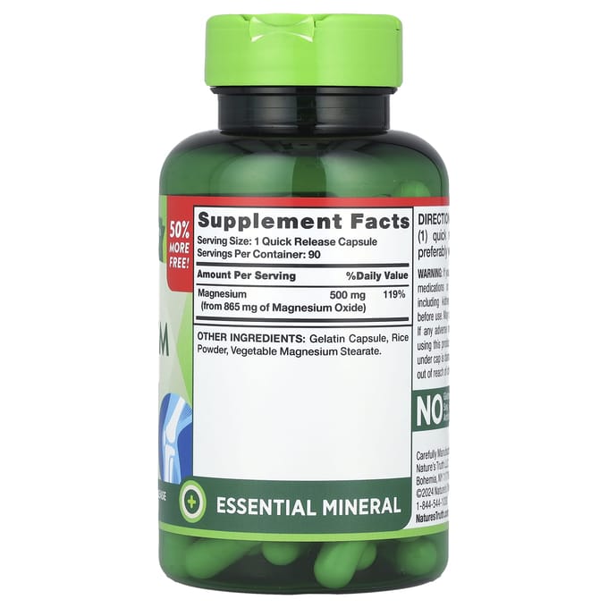 Nature'S Truth, Magnésium, 500 mg, 90 Gélules à Libération Rapide