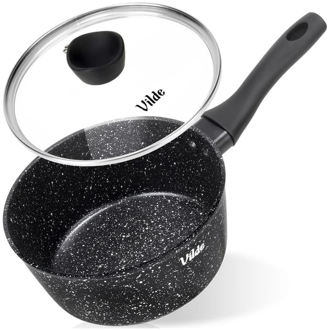 Vilde Granieten kookpan met glazen deksel GRANITICA 16 cm, 1,1 L zwart