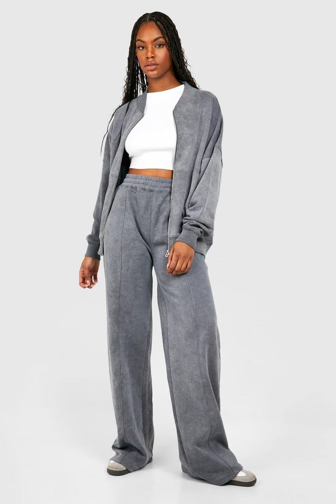boohoo Dames Tall Acid Wash Bomber Trainingspak | Charcoal | Maat: 8
