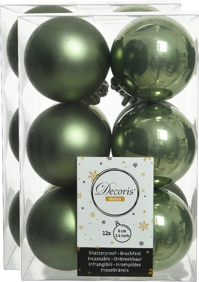 Decoris kerstballen - 24x st - mosgroen - D6 cm - kunststof - mat/glans - kerstversiering