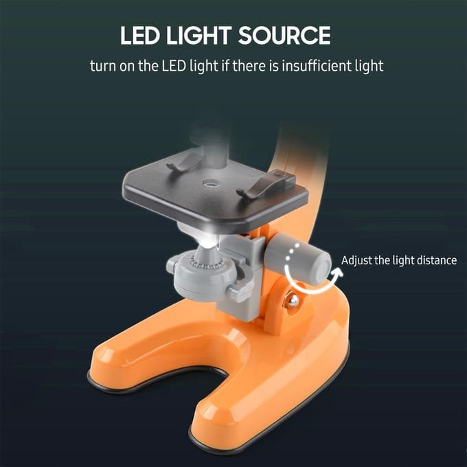 1200X Microscoop Kinderen Optische Microscoop met LED-licht Verzamelflessen 12 stuks Dia's voor oranje