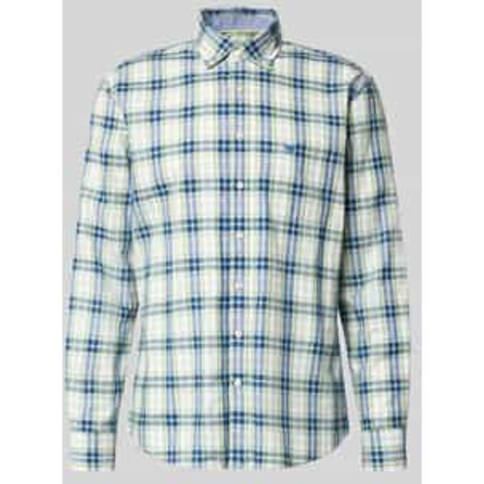 Fynch-Hatton Overhemd Oxford Check Button-Down Harbor Blue / male