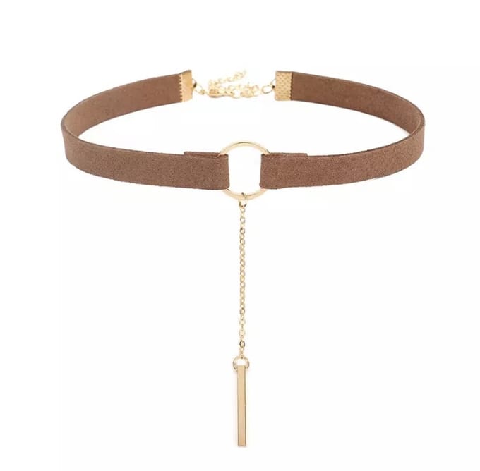Jomide Choker Retro Suède - Lichtbruin/Goudkleurig