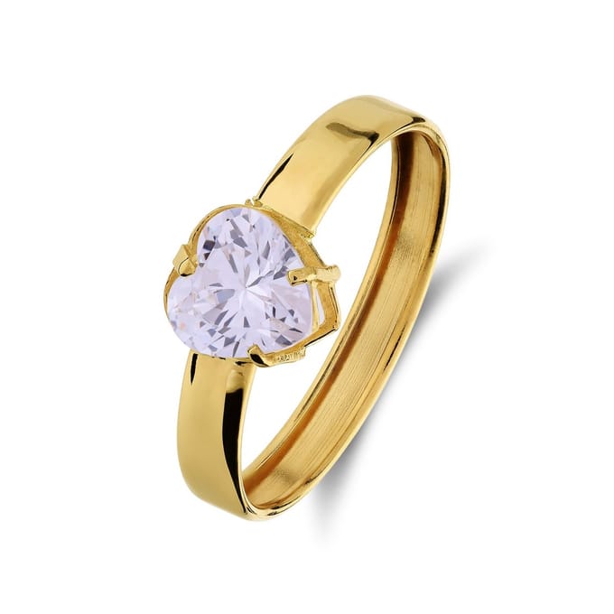 Lucardi Dames Ring hartvorm zirkonia - Ring - Cadeau - 14 Karaat Goud - Geelgoud