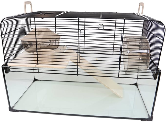 Interzoo Hamsterkooi Vision 51 zwart met glazen onderbak